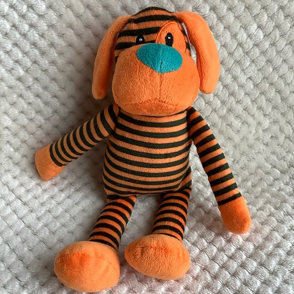 Beverly Hills Teddy Bear Co Plush Rattle Orange Black Striped Dog Stuffed Animal - Picture 3 of 11